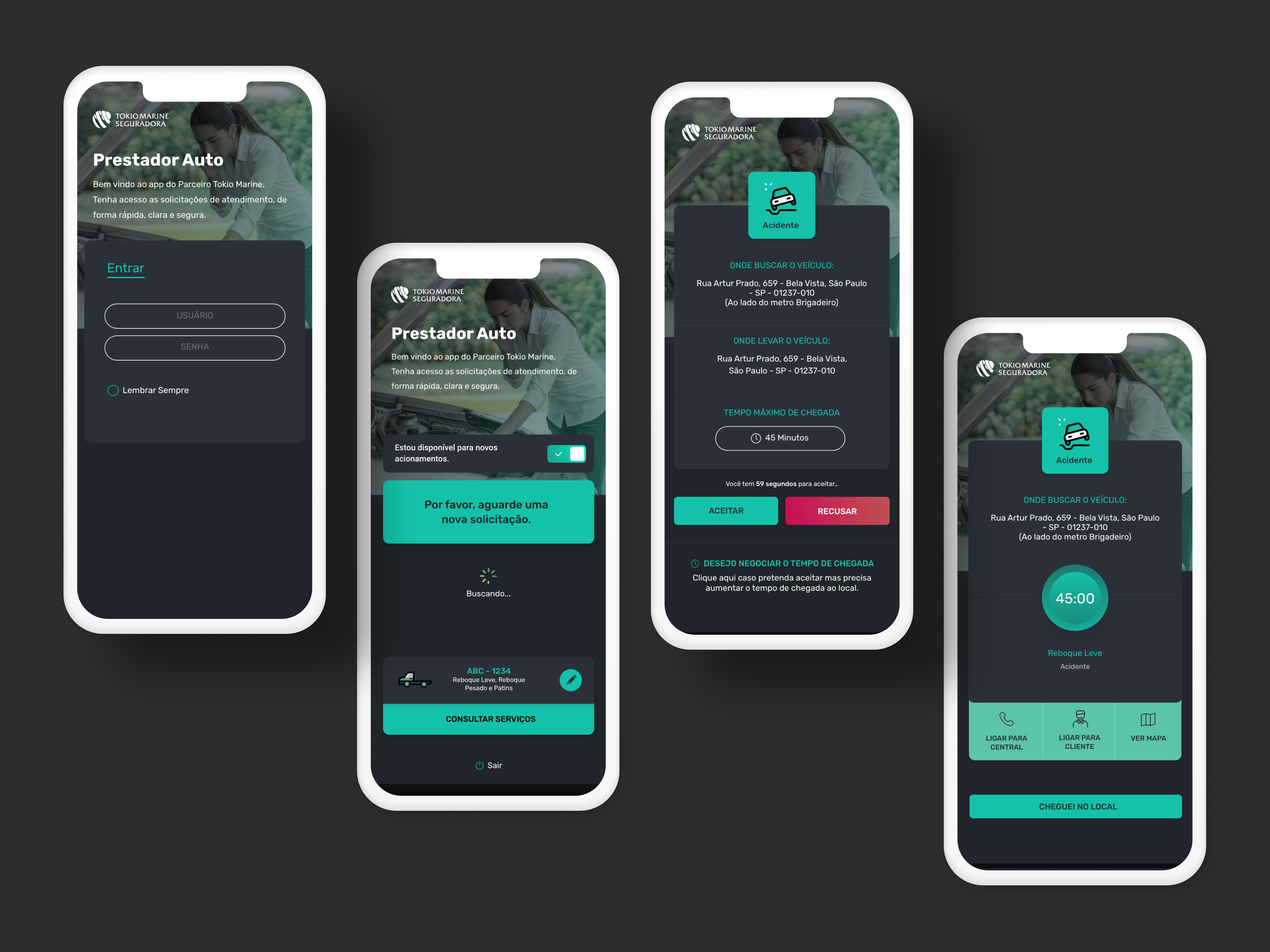 Roadside Assistance Provider App product interface overview